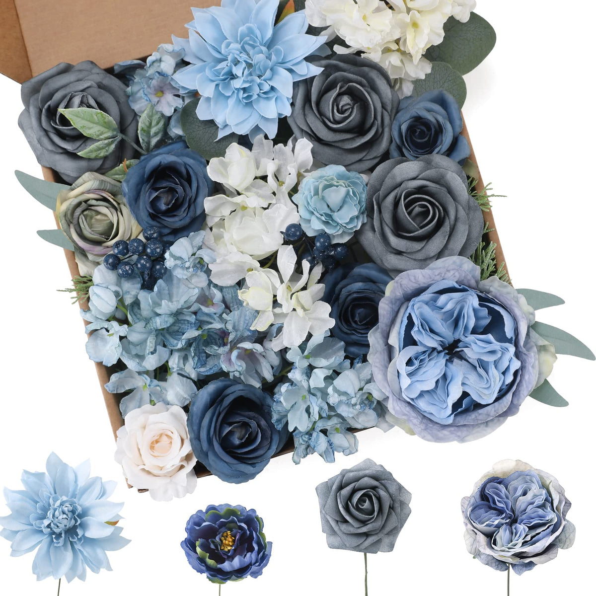 Floweroyal Künstliche Blumen Lila Seidenblumen Mischen Sie Dahlienrosen mit Stielen für DIY Hochzeits-Brautsträuße, Babydusche, Blumengesteck, Tischdekoration, Heimdekorationen.