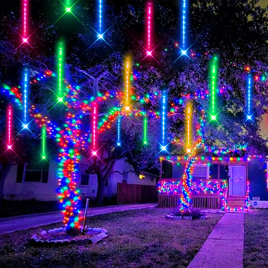 Kwaiffeo Weihnachtsdeko,10 Röhren LED Meteorschauer Lichterkette Außen, Wasserdichte Fallende Regen Lichter für Weihnachten Halloween Weihnachtsbaum Hochzeit Garten Fenster, Mehrfarbig