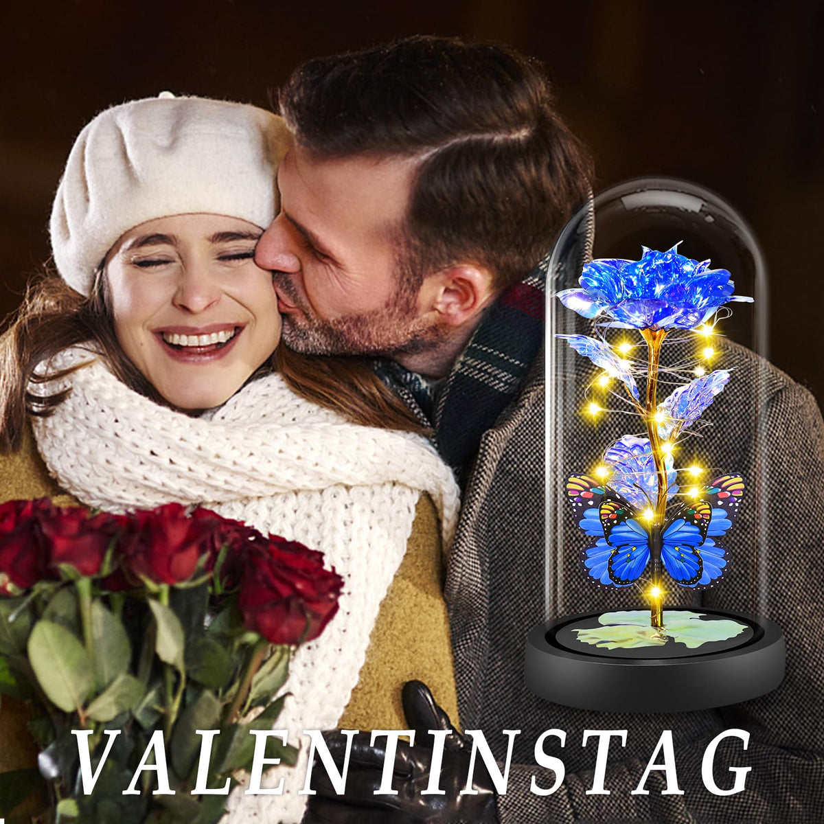 BOLEi Geschenke für Frauen,Ewige Rose im Glas mit LED(Klassisch Rot Rose)