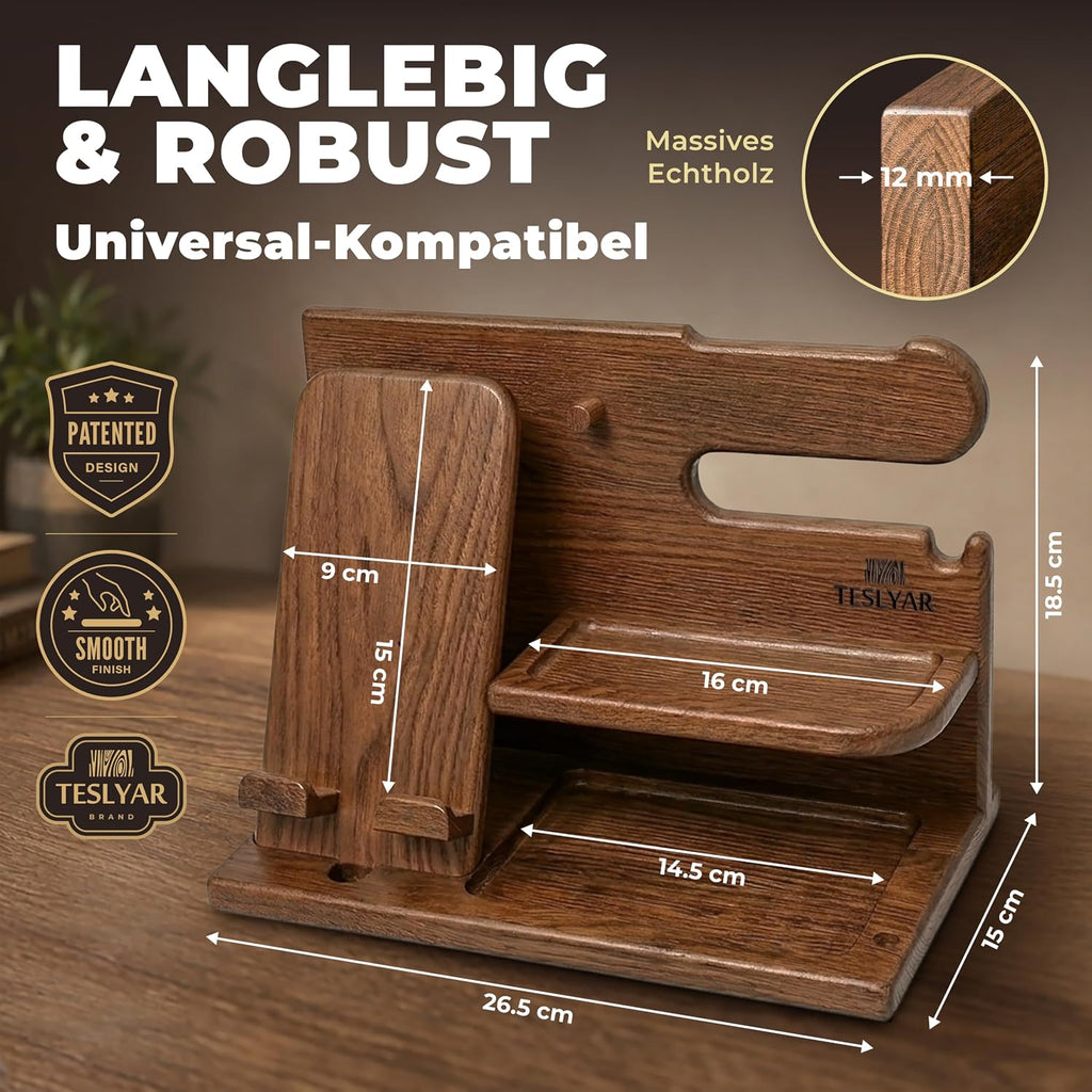 TESLYAR Organizer Schreibtisch Holz Handy Ladestation Männergeschenke Papa