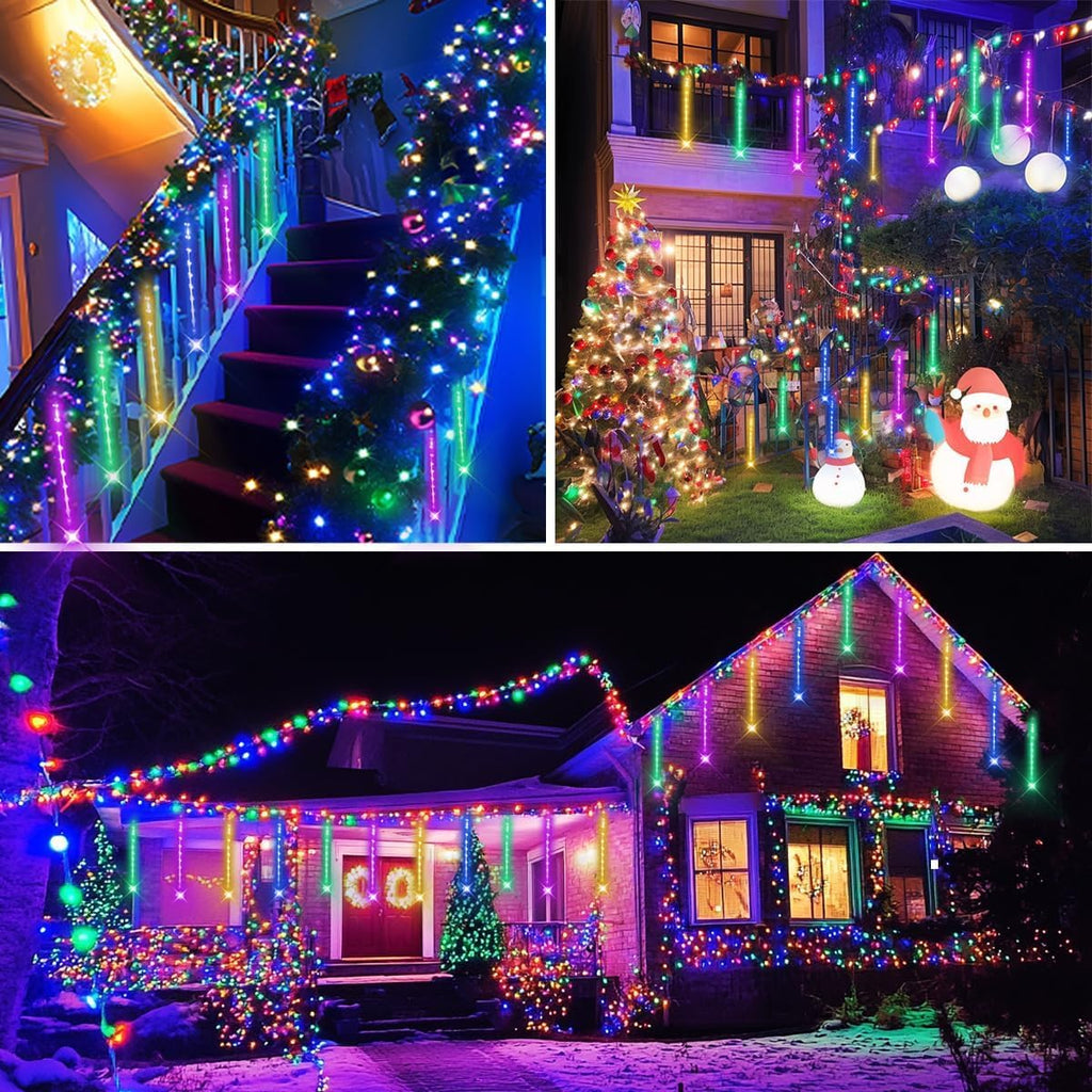 Kwaiffeo Weihnachtsdeko,10 Röhren LED Meteorschauer Lichterkette Außen, Wasserdichte Fallende Regen Lichter für Weihnachten Halloween Weihnachtsbaum Hochzeit Garten Fenster, Mehrfarbig