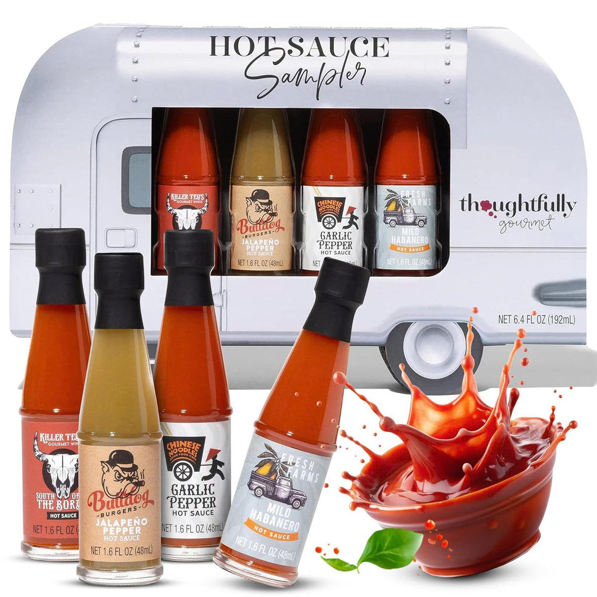 Thoughtfully - Scharfe Saucen Geschenkset - Street Food Truck Airstream Probierset Mit 4 Pikanten Chili-Saucen - Geschenk für Männer und Frauen