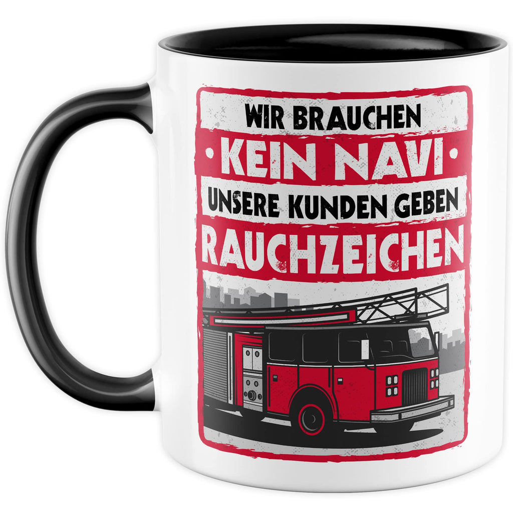 Feuerwehr Tasse Rauchzeichen Geschenkidee Witz Kaffeetasse mit lustigen Spruch Geschenk für Feuerwehrmann Kaffeebecher Feuerwehrauto Becher (Weiß & Rot)