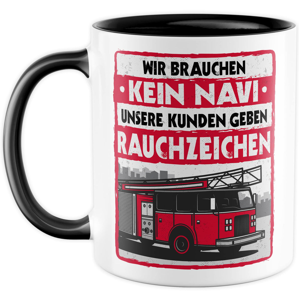 Feuerwehr Tasse Rauchzeichen Geschenkidee Witz Kaffeetasse mit lustigen Spruch Geschenk für Feuerwehrmann Kaffeebecher Feuerwehrauto Becher (Weiß & Rot)