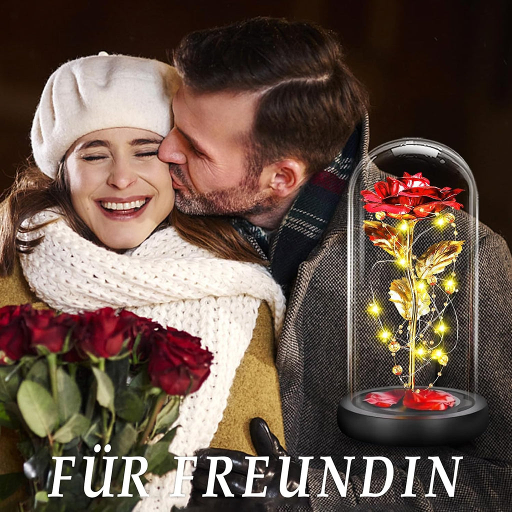 BOLEi Geschenke für Frauen,Ewige Rose im Glas mit LED(Klassisch Rot Rose)
