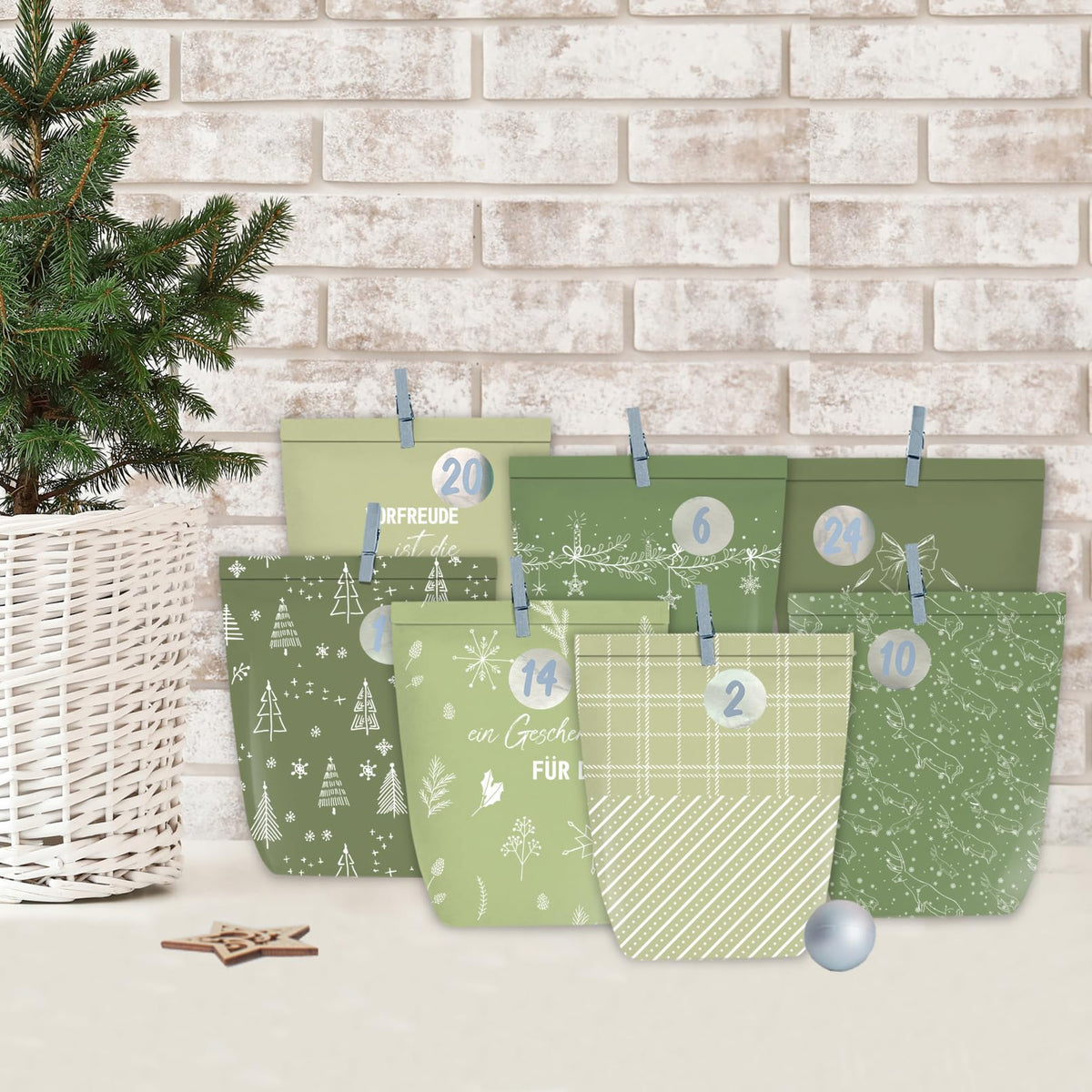 Adventskalender zum Befüllen, 24 Weihnachtskalender Papiertüten zum Selber Basteln, Geschenktüten zum selbst füllen, Advents Tüten Selbstbefüllen für Kinder & Erwachsene