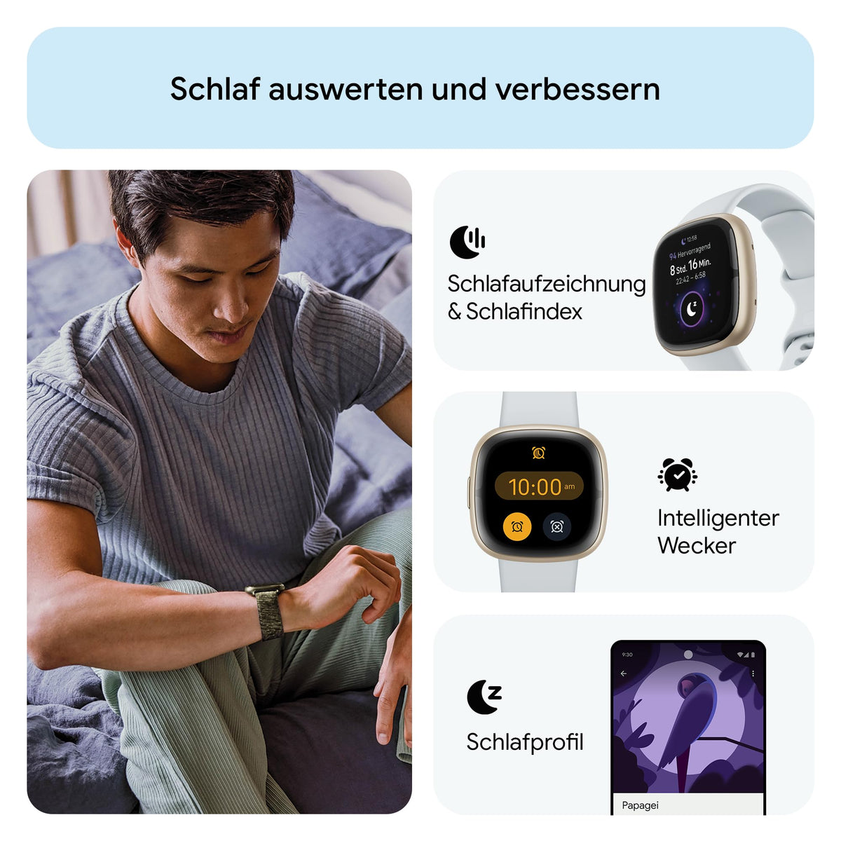 Google Fitbit Sense 2 – Smartwatch Damen / Herren – Fitnessuhr mit integriertem GPS und Telefonfunktion – Fitness-Tracking mit Stressmanagement, EKG und Schlafanalyse – kompatibel mit Android/iOS