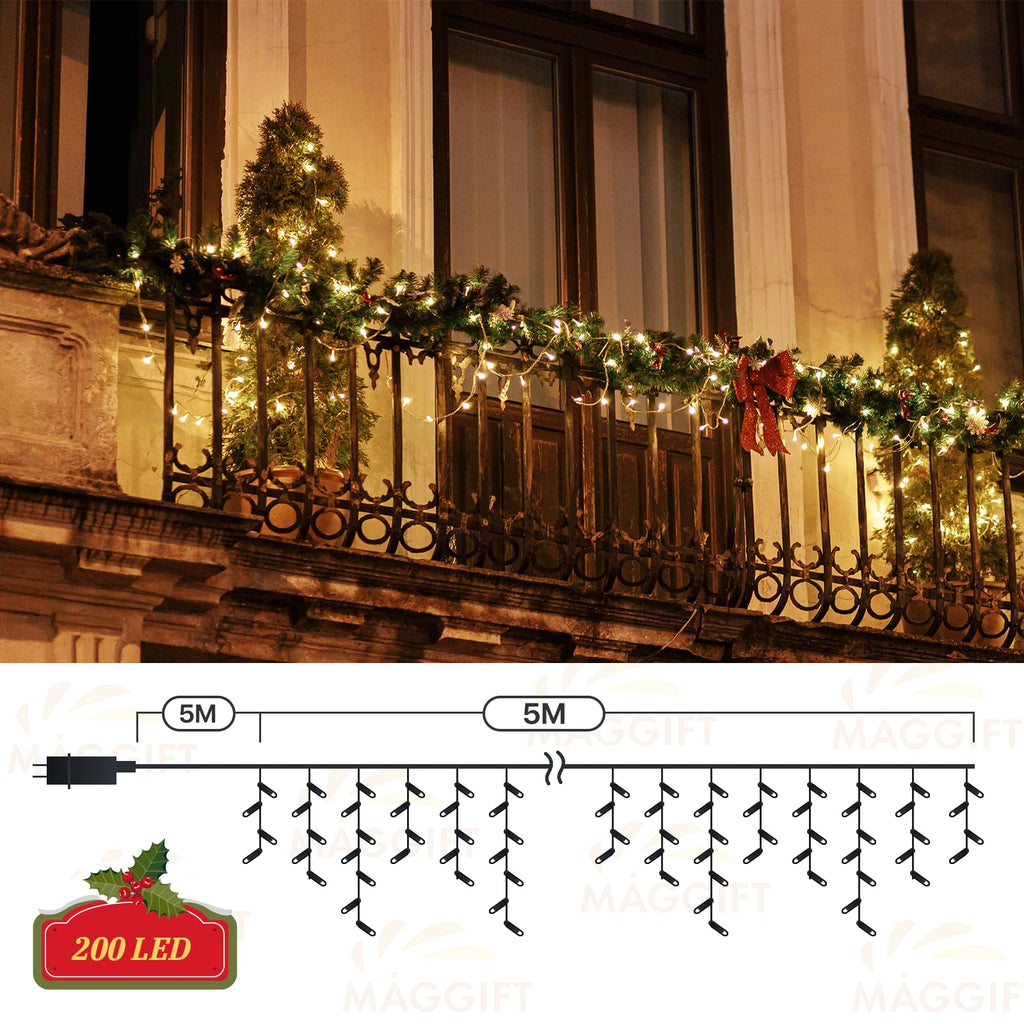MAGGIFT 10M 400 LED Eisregen Lichterkette Außen Innen, Weihnachtsbeleuchtung Außen mit Fernbedienung/Timer/8 Modi,IP44 Wasserdicht Außenbeleuchtung Weihnachten Lichtervorhang Aussen für Balkon,Outdoor