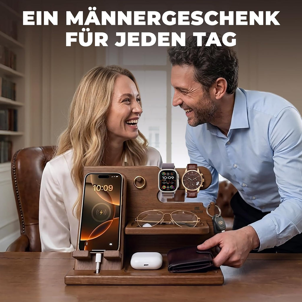 TESLYAR Organizer Schreibtisch Holz Handy Ladestation Männergeschenke Papa