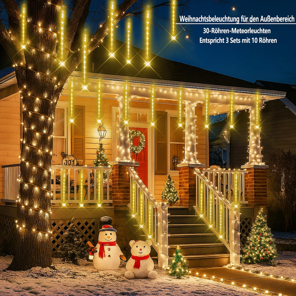 Kwaiffeo Weihnachtsdeko,10 Röhren LED Meteorschauer Lichterkette Außen, Wasserdichte Fallende Regen Lichter für Weihnachten Halloween Weihnachtsbaum Hochzeit Garten Fenster, Mehrfarbig