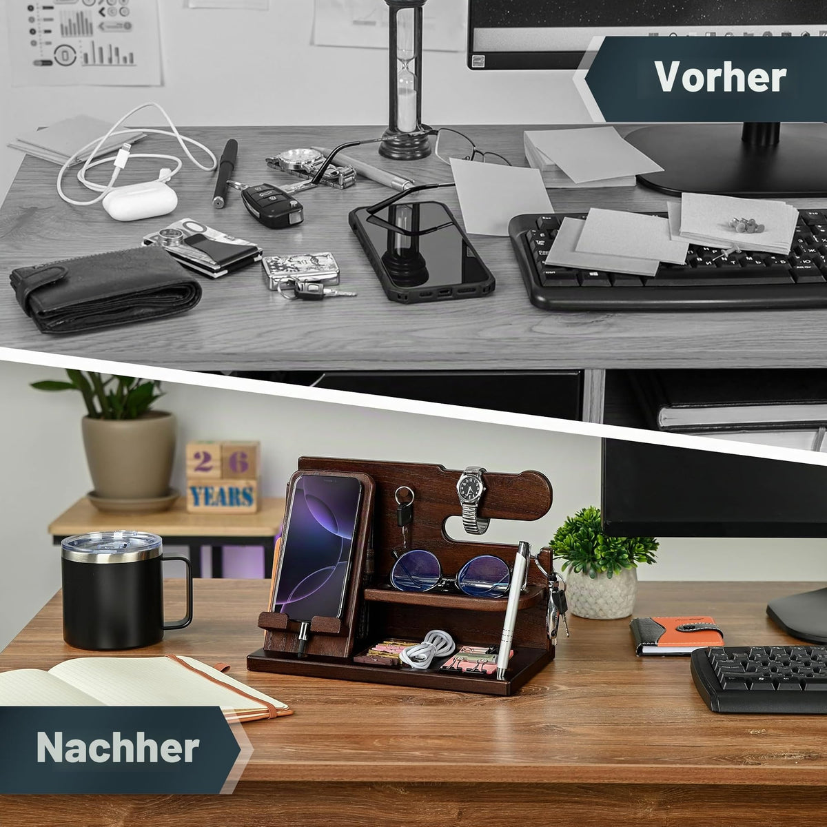 TESLYAR Organizer Schreibtisch Holz Handy Ladestation Männergeschenke Papa