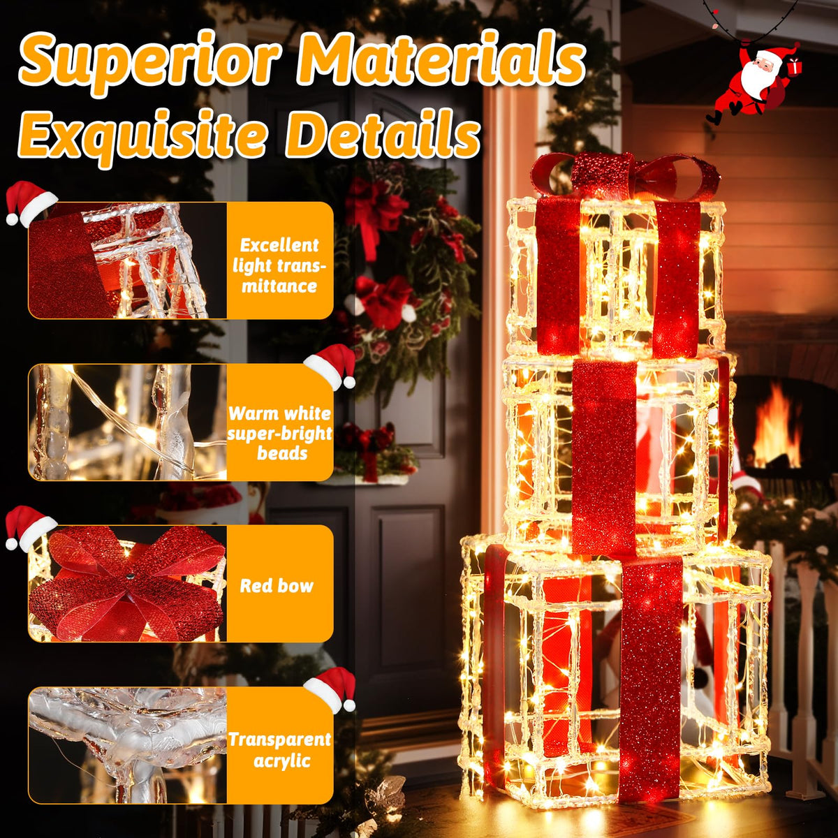 Quntis 3 Set LED Geschenkbox Weihnachtsdeko Innen Aussen 60 warmweiße LEDs