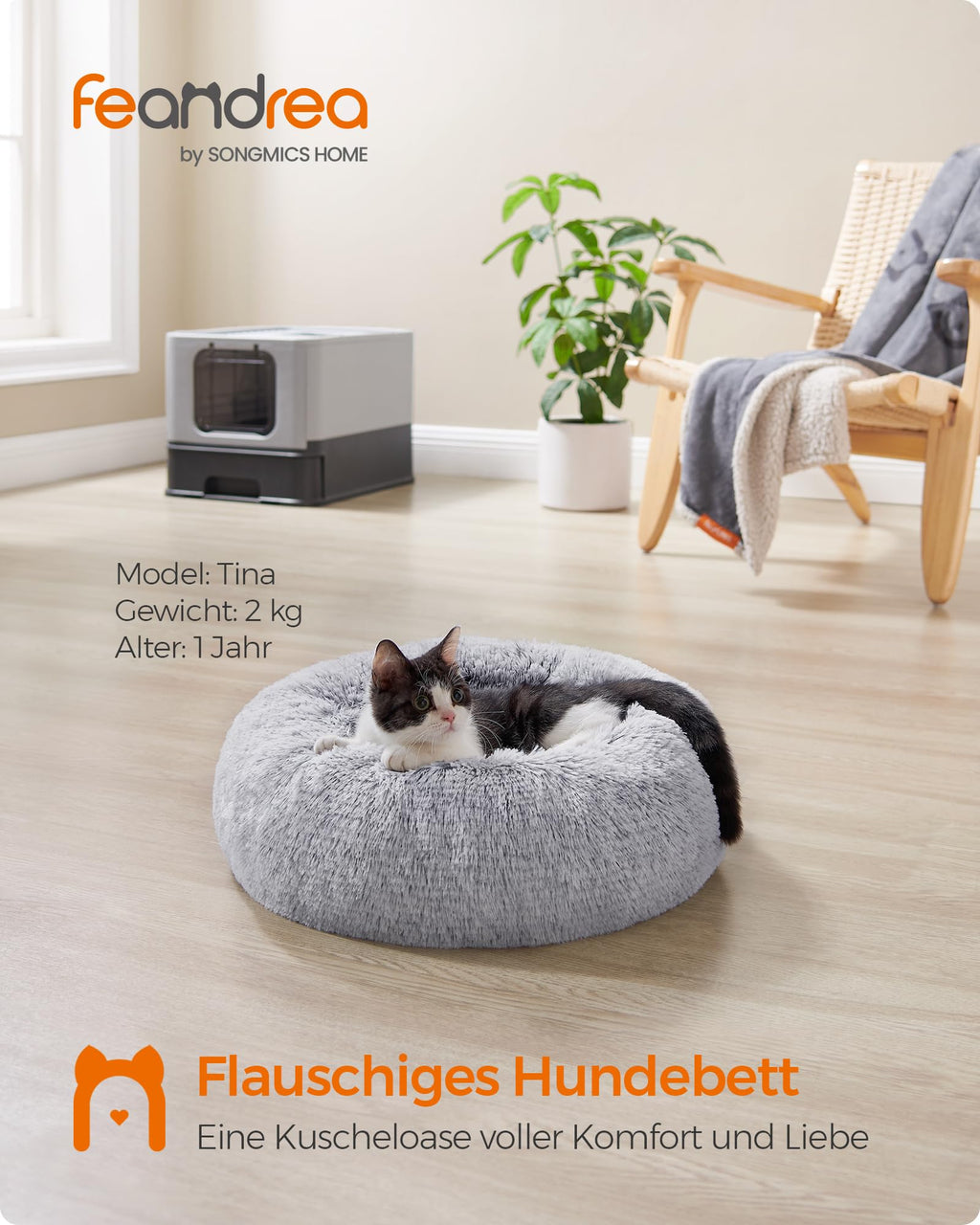 Feandrea Hundebett flauschig, waschbar, Langer Plüsch, 70 cm Durchmesser