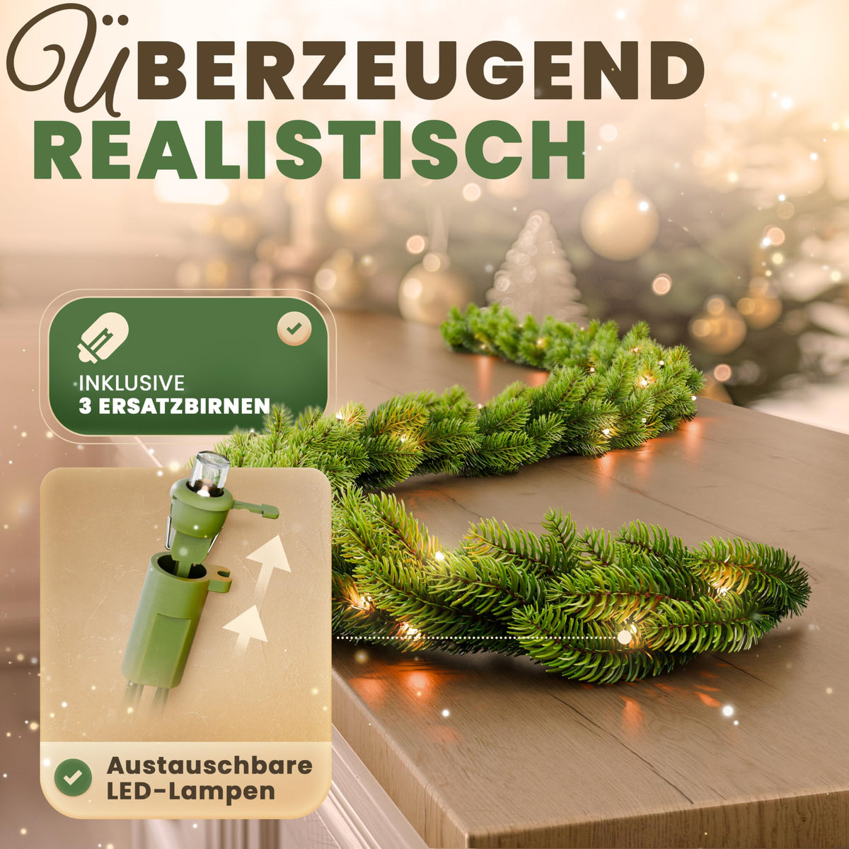 ArtiTree Weihnachtsgirlande - Naturgetreue Tannengirlande, 270cm Grün, Perfekt für Weihnachtsdeko, Treppengeländer & Türrahmen
