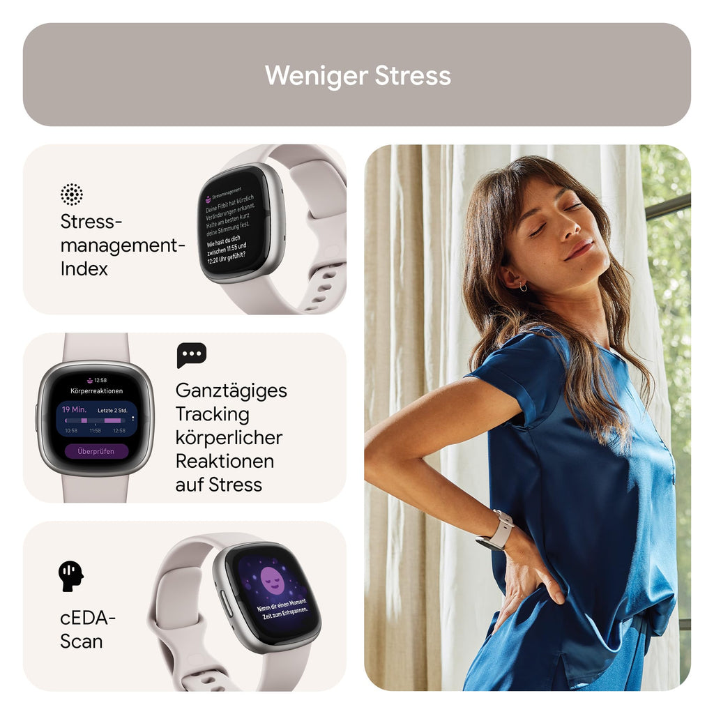 Google Fitbit Sense 2 – Smartwatch Damen / Herren – Fitnessuhr mit integriertem GPS und Telefonfunktion – Fitness-Tracking mit Stressmanagement, EKG und Schlafanalyse – kompatibel mit Android/iOS