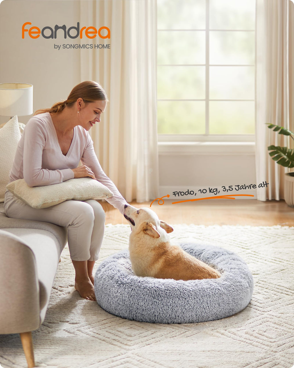 Feandrea Hundebett flauschig, waschbar, Langer Plüsch, 70 cm Durchmesser