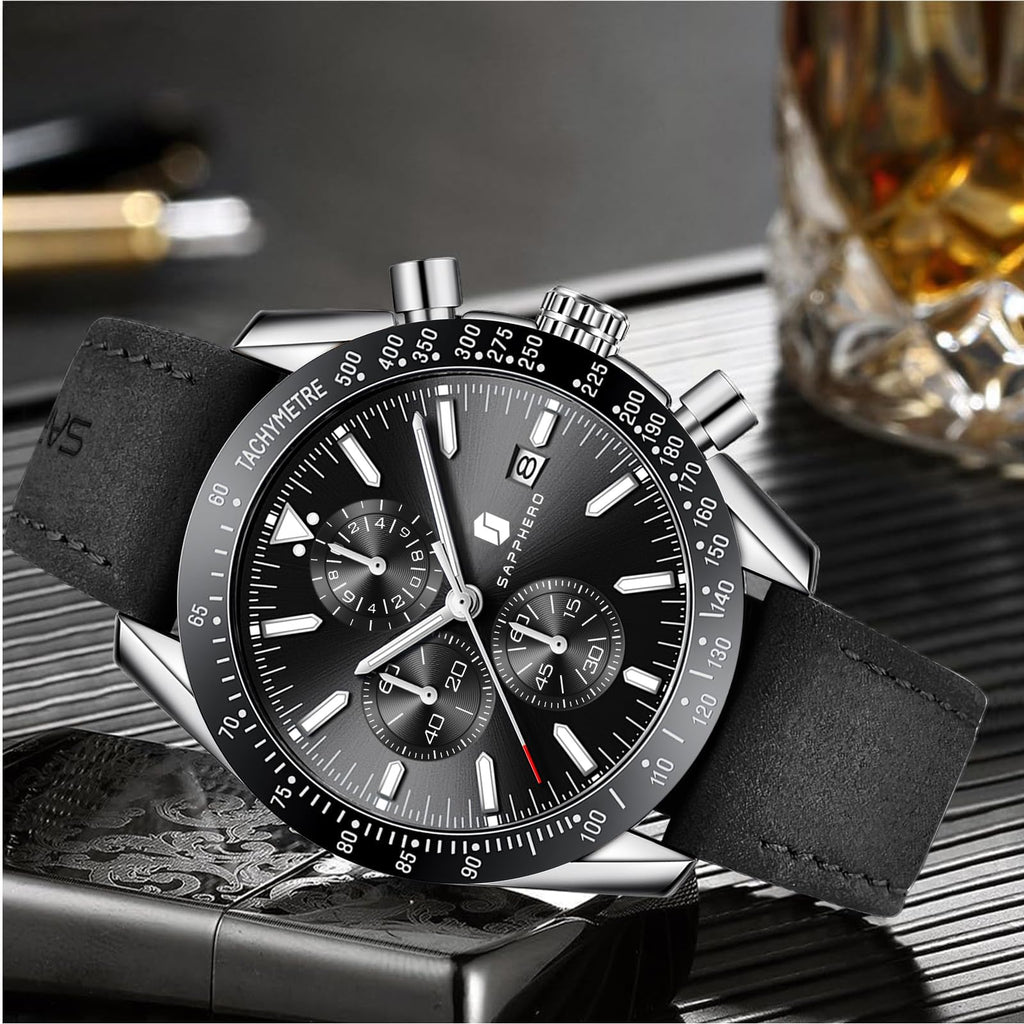 BENYAR Uhren Herren Analog Quarz Chronograph Herrenuhren Wasserdicht Datum Lederband Armbanduhr Lässig Business-Kleid fur Männer Klassische Elegantes Geschenk