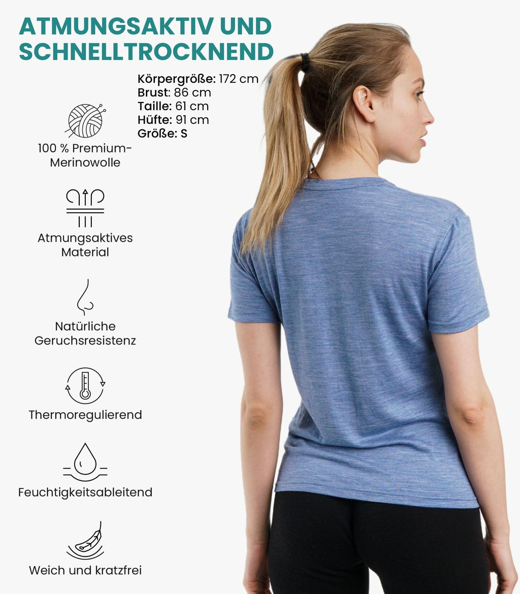 Merino.tech 100% Merino Shirt Damen Wandern & Alltag + Wandersocken