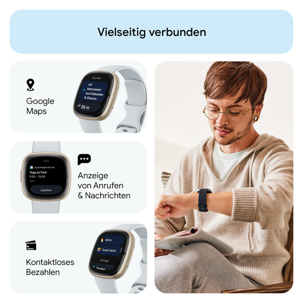 Google Fitbit Sense 2 – Smartwatch Damen / Herren – Fitnessuhr mit integriertem GPS und Telefonfunktion – Fitness-Tracking mit Stressmanagement, EKG und Schlafanalyse – kompatibel mit Android/iOS