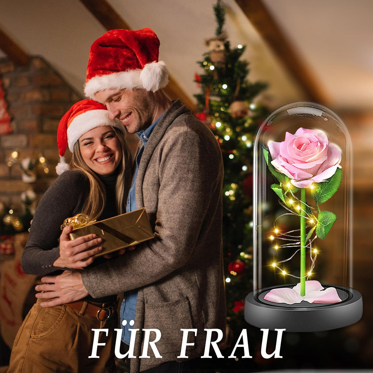 BOLEi Geschenke für Frauen,Ewige Rose im Glas mit LED(Klassisch Rot Rose)