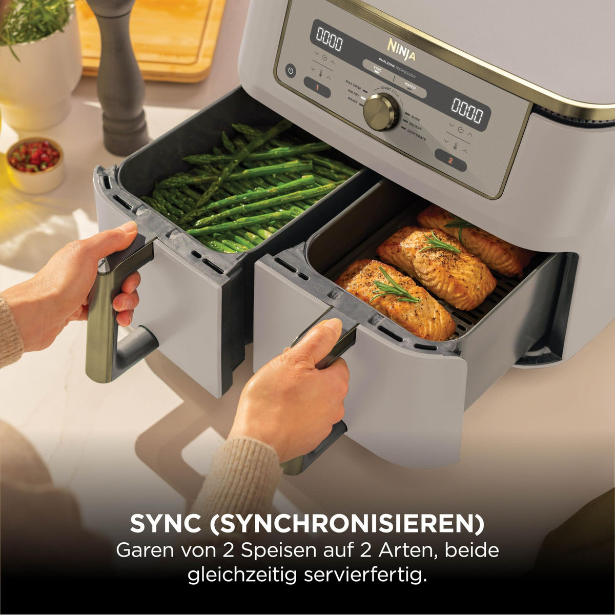 Ninja Dual Zone digitale Heißluftfritteuse, 9,5 L, 6-in-1, Metallic Grau
