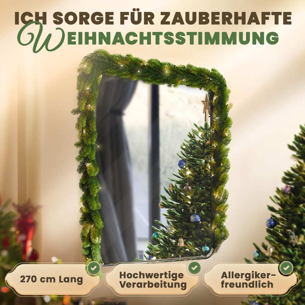 ArtiTree Weihnachtsgirlande - Naturgetreue Tannengirlande, 270cm Grün, Perfekt für Weihnachtsdeko, Treppengeländer & Türrahmen