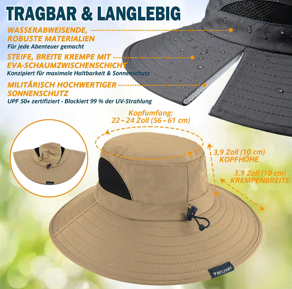 EINSKEY Breitkrempe Sonnenhut, wasserdichter Buschhut für Damen und Herren