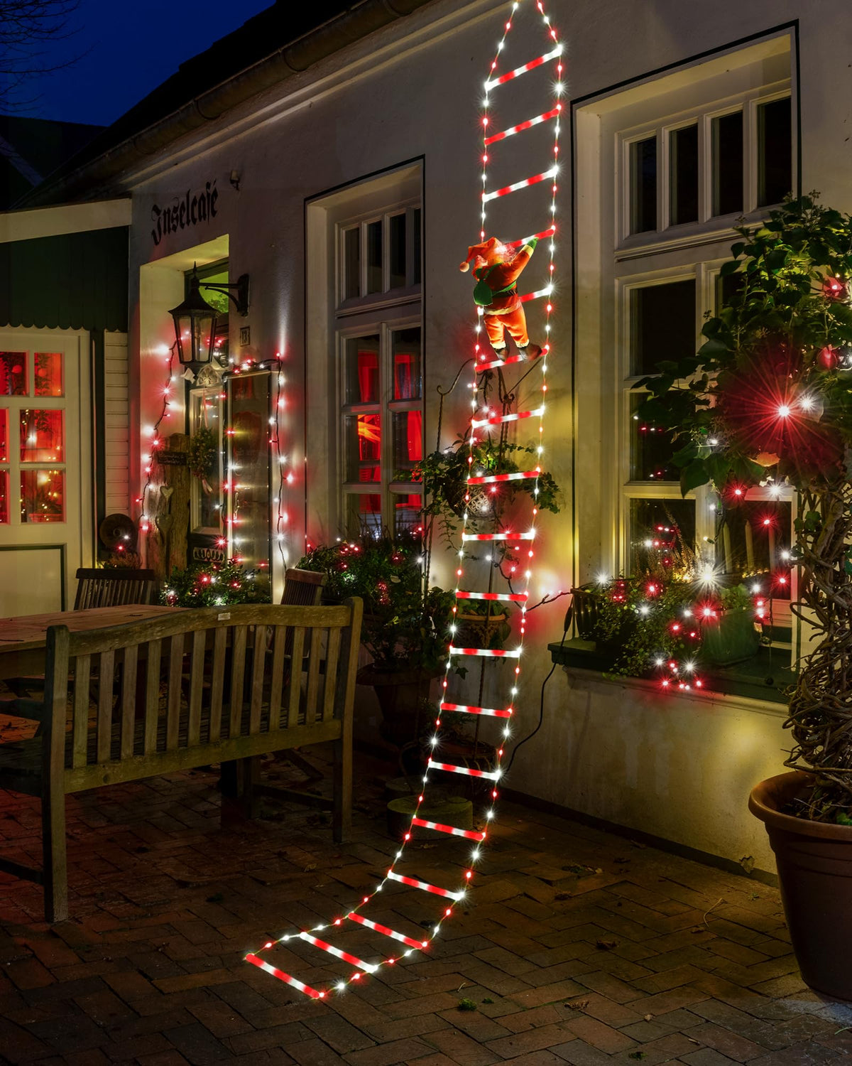 Geemoo Weihnachtsbeleuchtung Außen Batterie, 81cm Weihnachtsbaum Leiter Lichterkette mit Lametta Girlande, Timer, 8 Modi, Warmweiß Fensterlicht für Innen, Fenster, Party, Hochzeit, Tür, Weihnachtsdeko