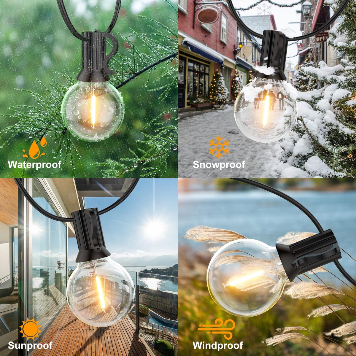 GPATIO Lichterkette Outdoor Außen LED Strom, 30M Lichterketten mit 52 Bulbs