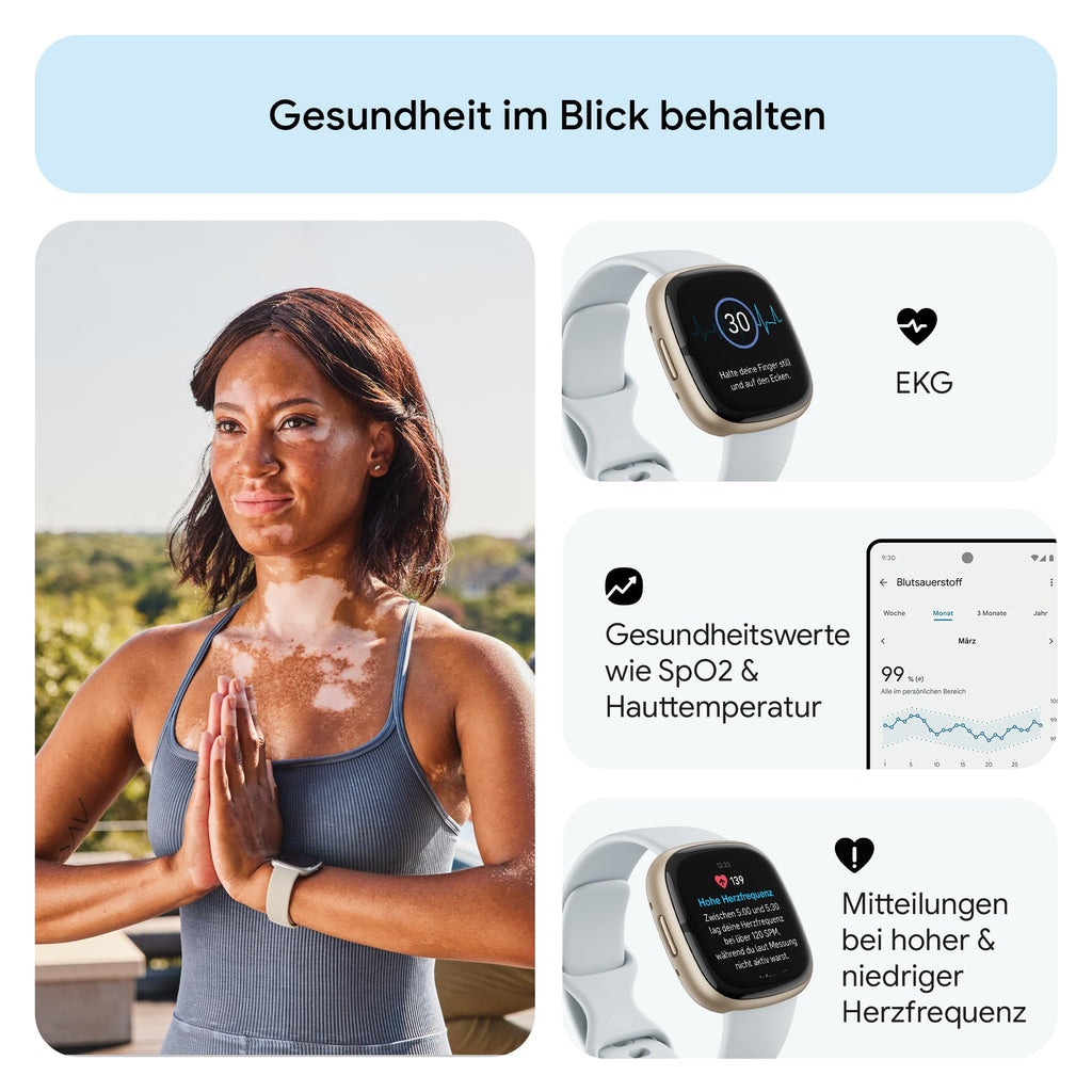 Google Fitbit Sense 2 – Smartwatch Damen / Herren – Fitnessuhr mit integriertem GPS und Telefonfunktion – Fitness-Tracking mit Stressmanagement, EKG und Schlafanalyse – kompatibel mit Android/iOS