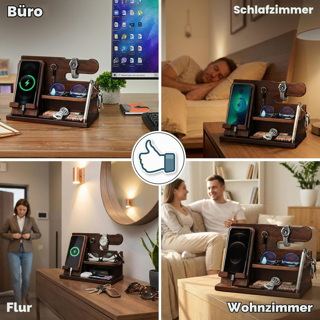 TESLYAR Organizer Schreibtisch Holz Handy Ladestation Männergeschenke Papa