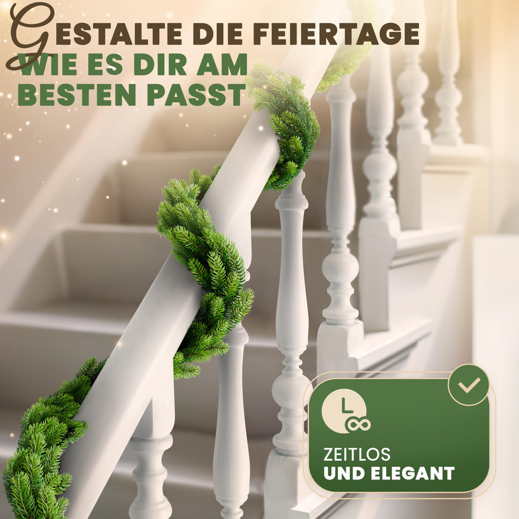 ArtiTree Weihnachtsgirlande - Naturgetreue Tannengirlande, 270cm Grün, Perfekt für Weihnachtsdeko, Treppengeländer & Türrahmen