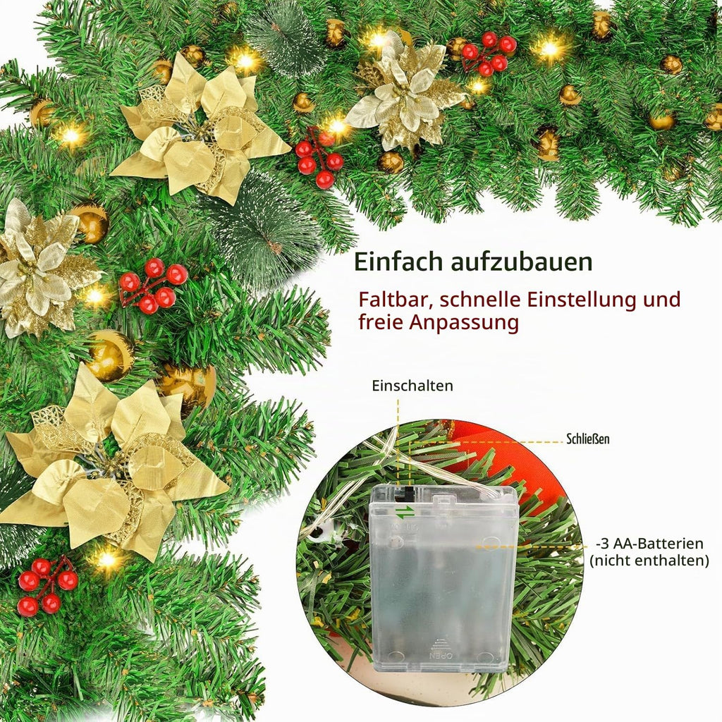 Weihnachtsgirlande mit Beleuchtung - Weihnachtsgirlande - 270cm Weihnachtsgirlande Weihnachtskranz Tannengirlande Weihnachtsdeko Beleuchtet Künstlich Weihnachten Dekoration