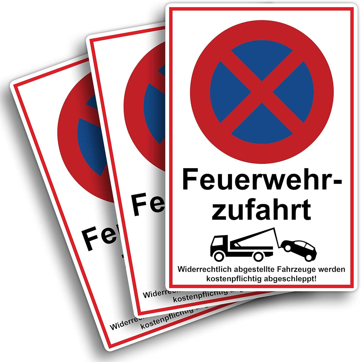 STROBO 3x PVC-Schilder "Feuerwehrzufahrt freihalten" 30 x 20 cm mit UV-Schutz