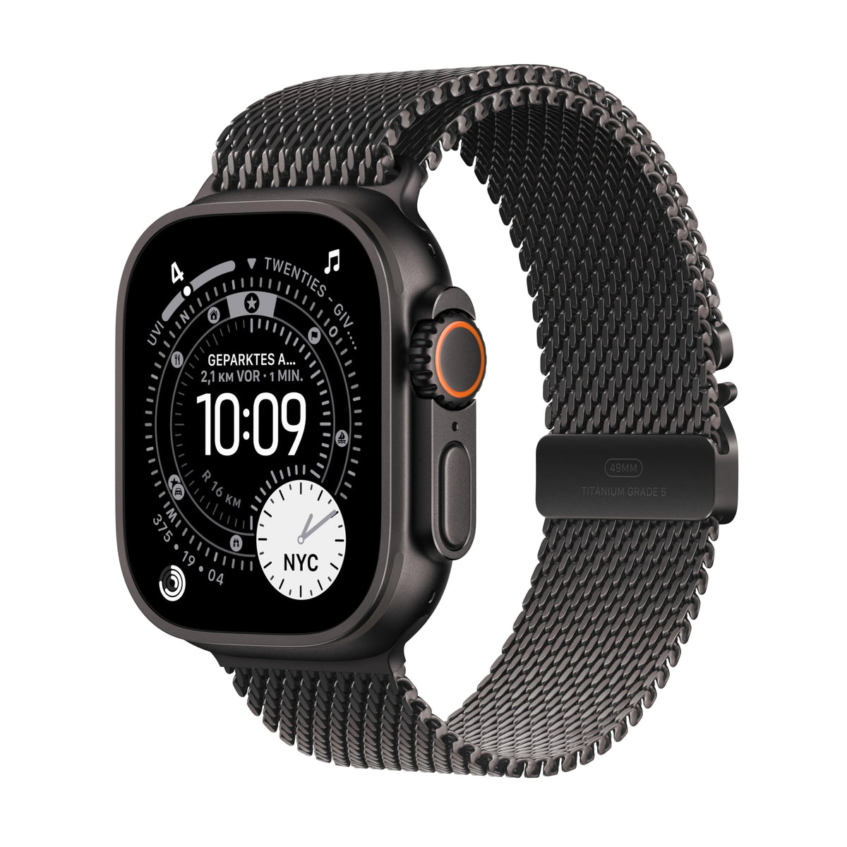 Apple Watch Ultra 3 GPS + Cellular 49 mm Premium Smartwatch für Lauftraining und Kombinationssport mit robustem Titangehäuse in Schwarz und Trail Loop in Schwarz/Kohlegrau (M/L)