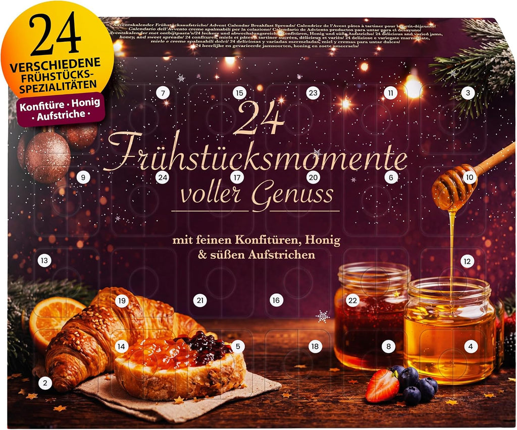 He-Ju Frühstück Adventskalender 2026, 24 süße Aufstriche in Portionsgrößen