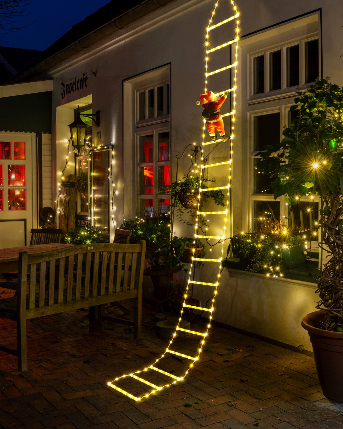 Geemoo Weihnachtsbeleuchtung Außen Batterie, 81cm Weihnachtsbaum Leiter Lichterkette mit Lametta Girlande, Timer, 8 Modi, Warmweiß Fensterlicht für Innen, Fenster, Party, Hochzeit, Tür, Weihnachtsdeko