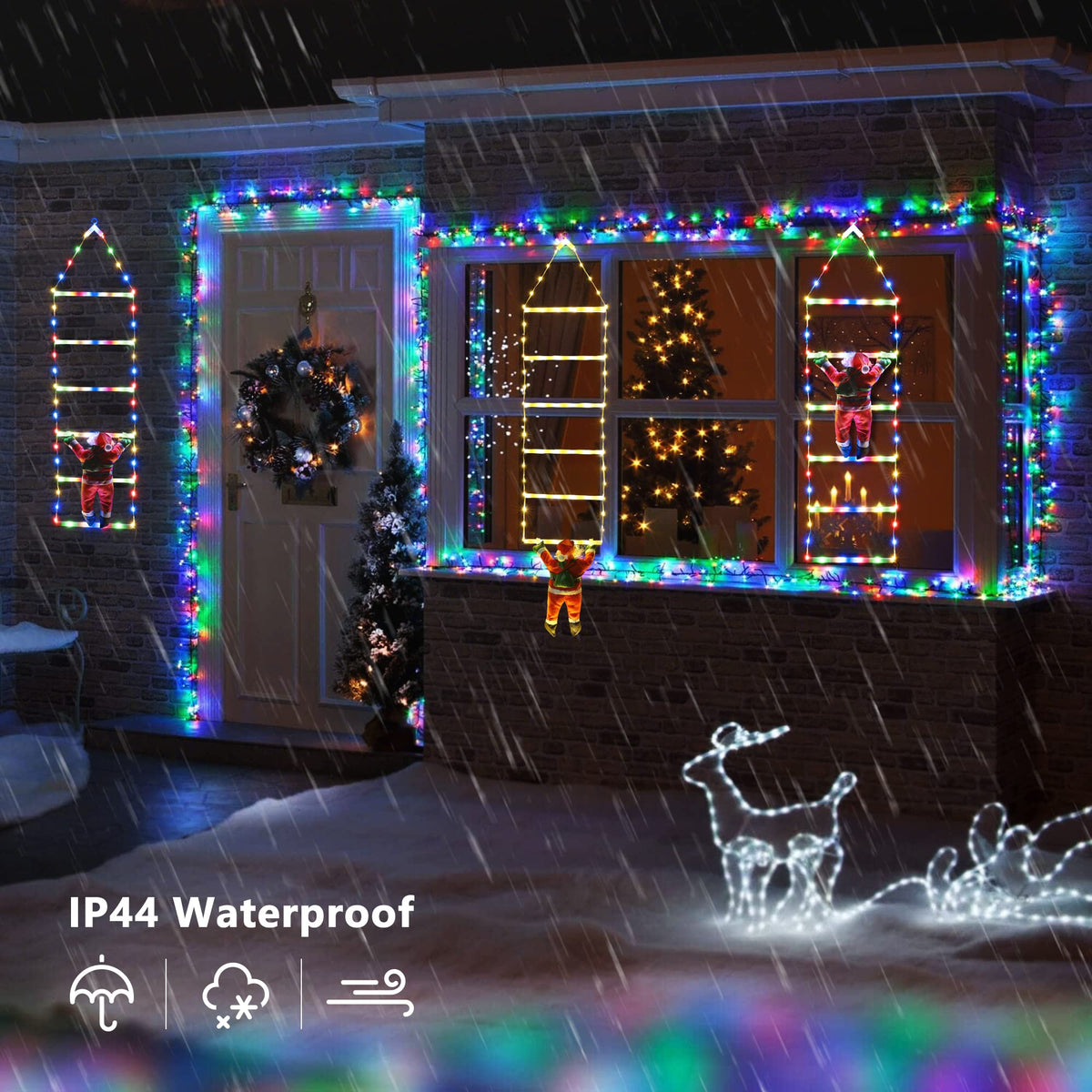 Geemoo LED Weihnachtsmann Leiter Lichterkette - 3 Meter LED Weihnachtsbeleuchtung Strombetrieben mit Timer, Speicherfunktion, 8 Modi, für Innen Außen Weihnachtsbaum Fenster Weihnachten Deko (Warmweiß)