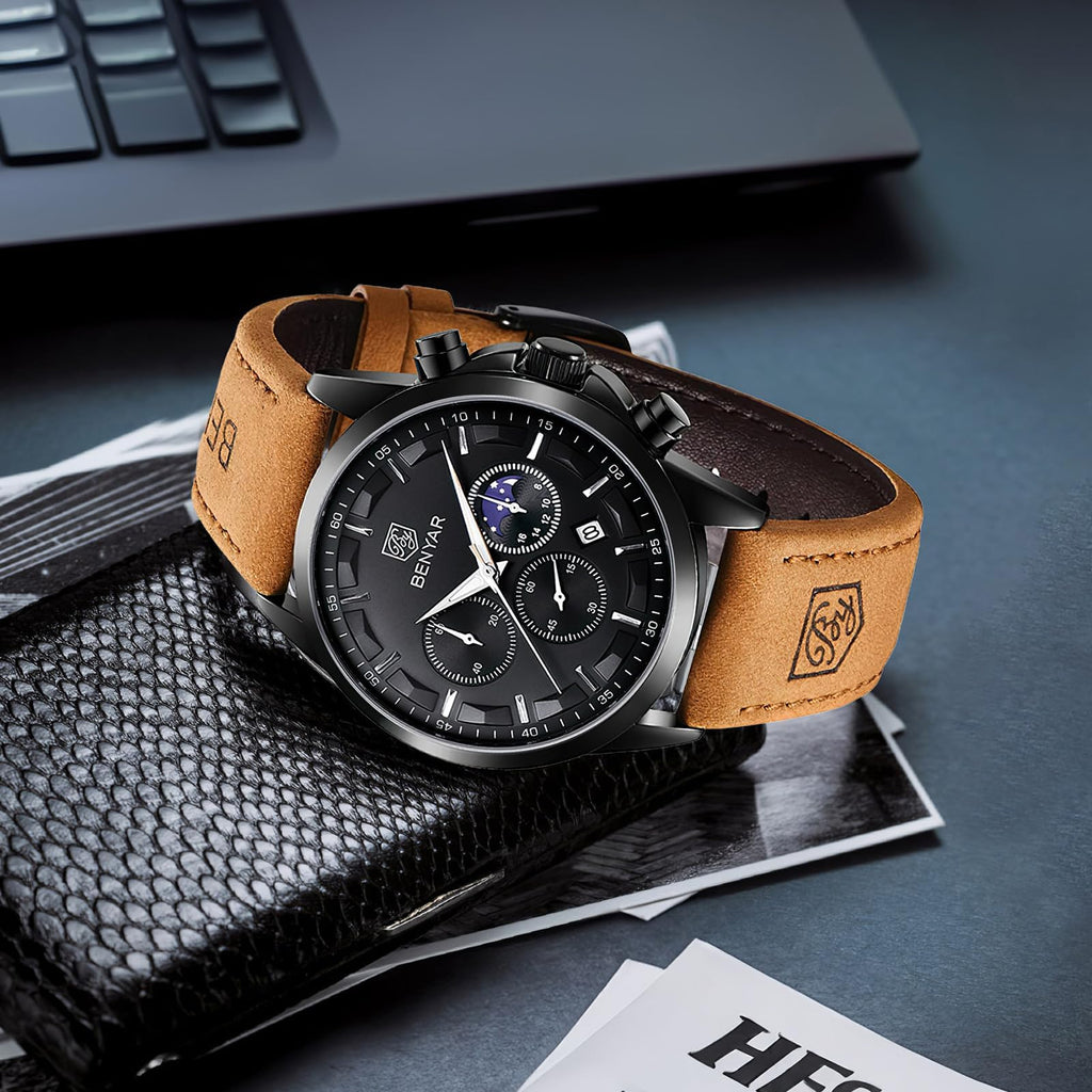 BENYAR BY Uhren Herren Chronograph Analog Quarz Wasserdicht Datum Armbanduhr Herren Mode Business-Kleid Herrenuhr Elegantes Geschenk fur Männer