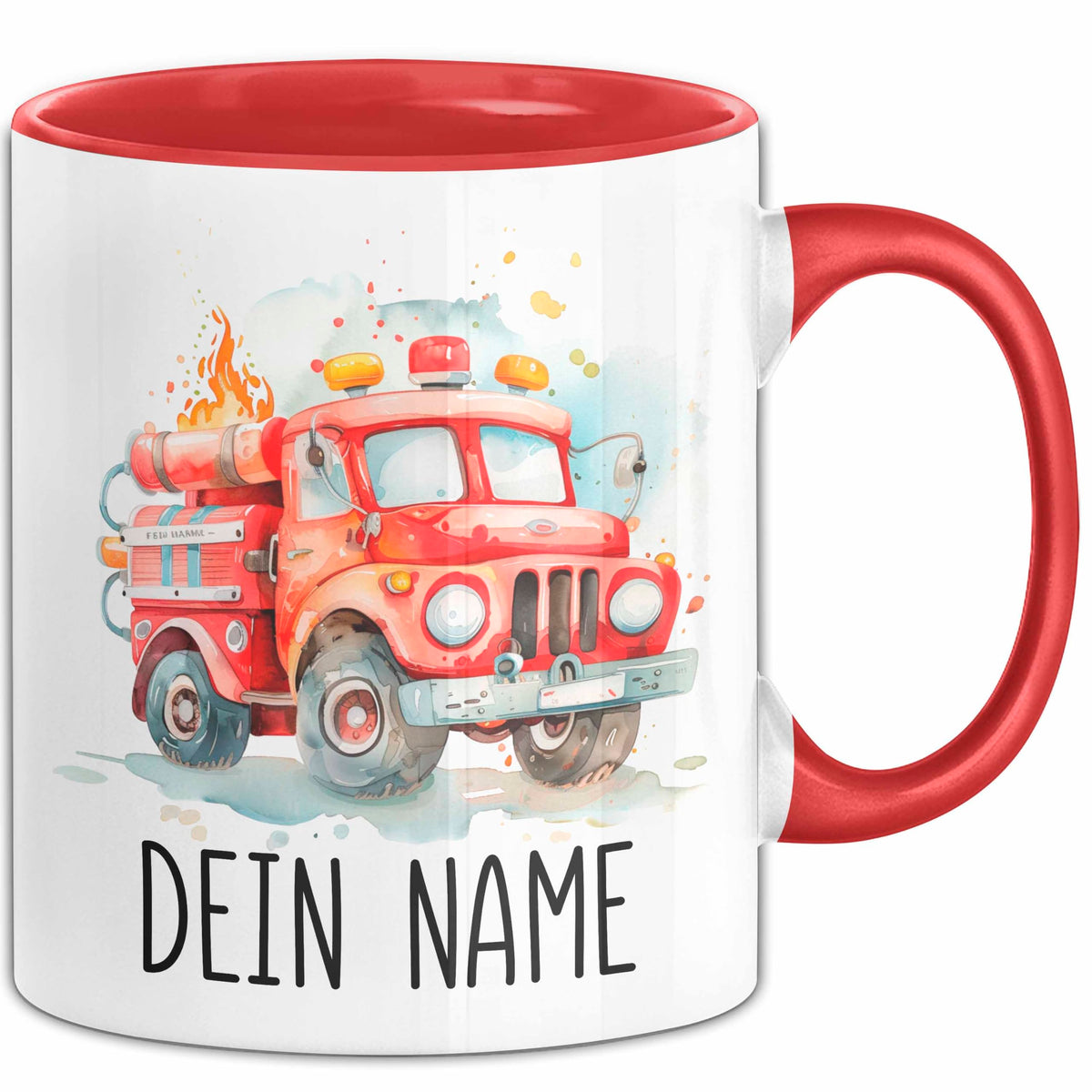 Feuerwehr Auto Tasse mit Namen – Personalisierte Tasse Geburtstag Geschenkidee süßes Feuerwehr Automotiv Namenstasse (Schwarz)