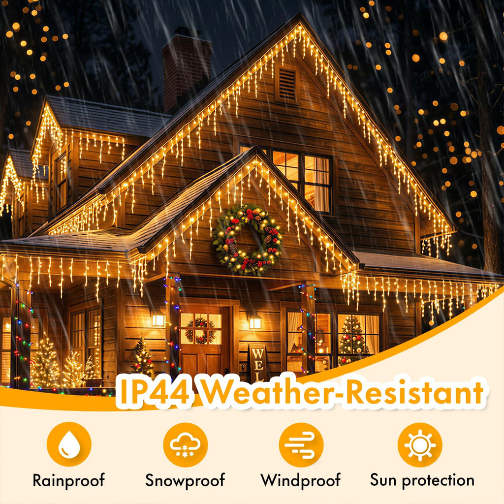 MAGGIFT 10M 400 LED Eisregen Lichterkette Außen Innen, Weihnachtsbeleuchtung Außen mit Fernbedienung/Timer/8 Modi,IP44 Wasserdicht Außenbeleuchtung Weihnachten Lichtervorhang Aussen für Balkon,Outdoor