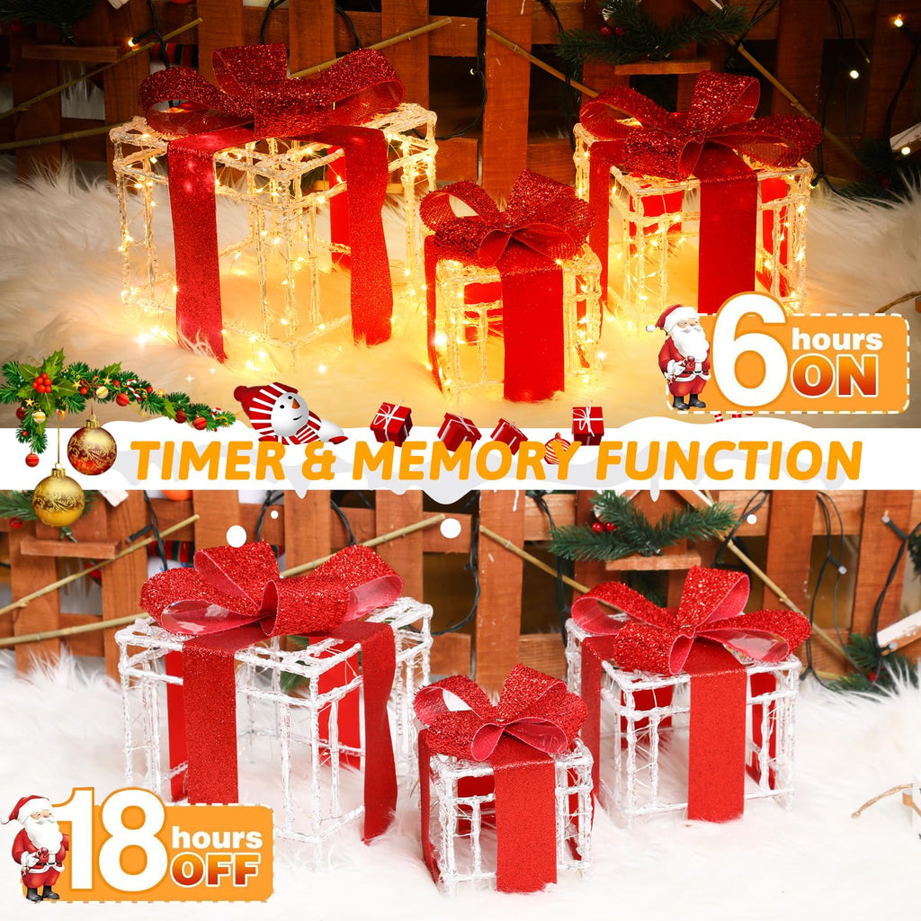Quntis 3 Set LED Geschenkbox Weihnachtsdeko Innen Aussen 60 warmweiße LEDs