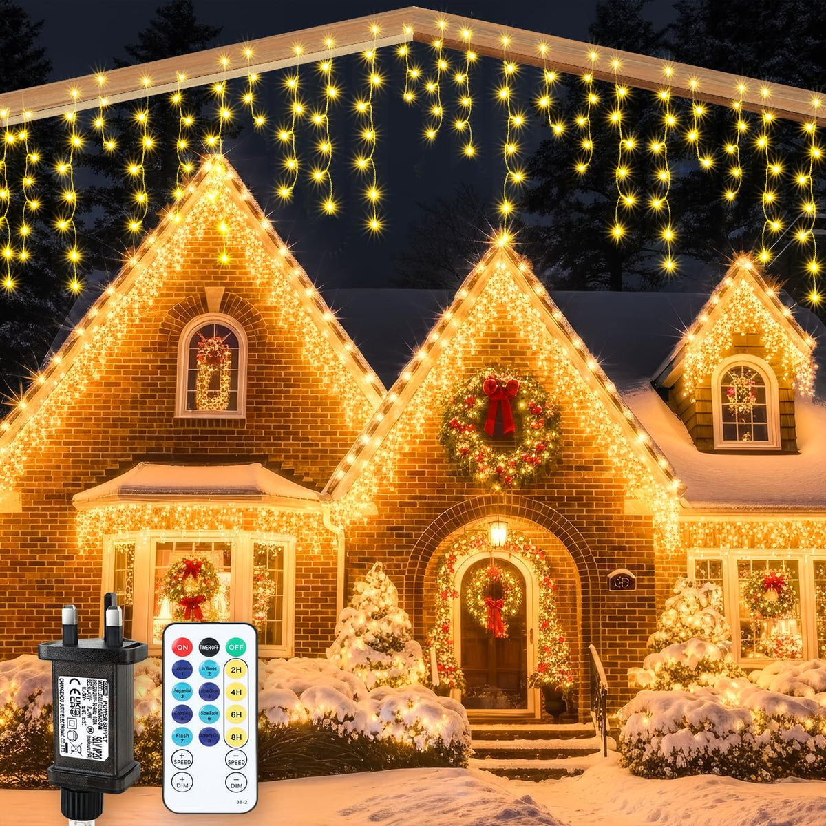 MAGGIFT 10M 400 LED Eisregen Lichterkette Außen Innen, Weihnachtsbeleuchtung Außen mit Fernbedienung/Timer/8 Modi,IP44 Wasserdicht Außenbeleuchtung Weihnachten Lichtervorhang Aussen für Balkon,Outdoor