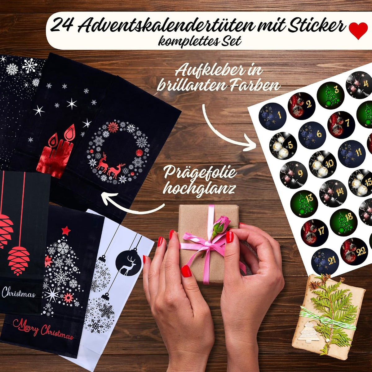 Adventskalender zum Befüllen Weihnachtskalender zum selber Basteln mit großen Tüten Kraftpapier