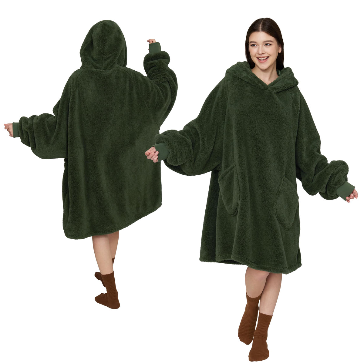 BEDSURE Hoodie Decke mit Ärmeln Geschenke Grau - 95x85cm