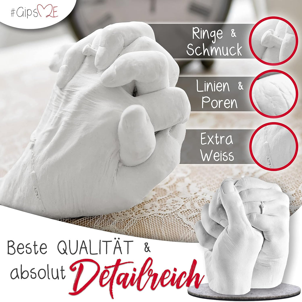 GipsME – DAS ORIGINAL - 3D Handabdruck Set für Paare – Gipsabdruck Hände - Partner und Pärchen Geschenke für Frauen und Männer für Valentinstag, Hochzeitstag, Jahrestag Geschenk für Sie und Ihn
