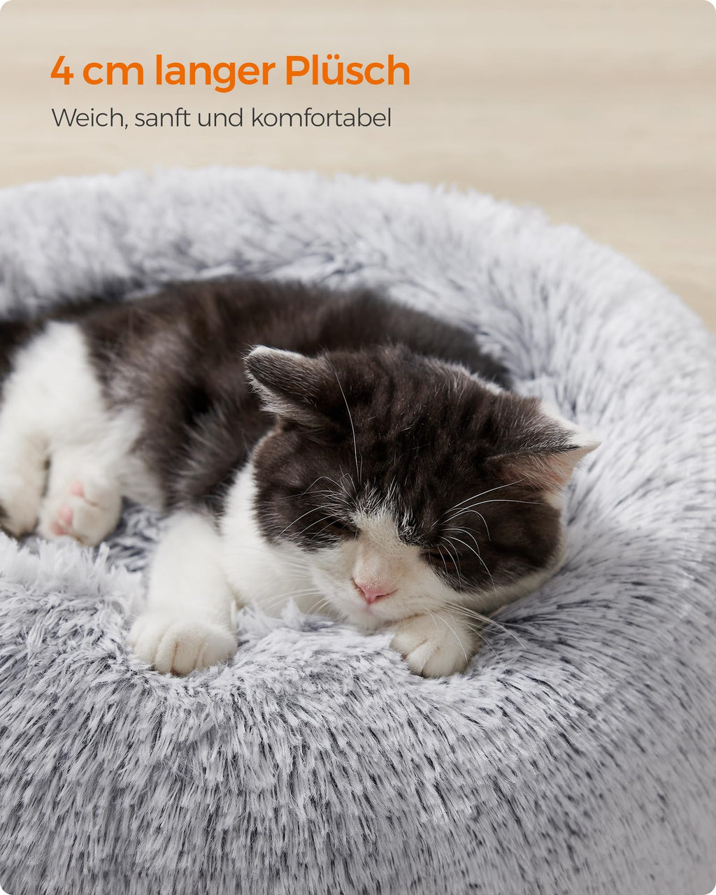 Feandrea Hundebett flauschig, waschbar, Langer Plüsch, 70 cm Durchmesser