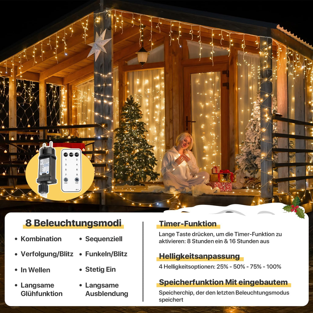 MAGGIFT 10M 400 LED Eisregen Lichterkette Außen Innen, Weihnachtsbeleuchtung Außen mit Fernbedienung/Timer/8 Modi,IP44 Wasserdicht Außenbeleuchtung Weihnachten Lichtervorhang Aussen für Balkon,Outdoor