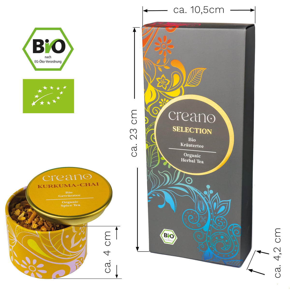 Creano Premium Bio Kräutertee Geschenkset „ORGANIC HERBAL TEA“ - 9 Pyramiden-Teebeutel in 9 unterschiedlichen Sorten - 22,5g - NEUHEIT 2024*