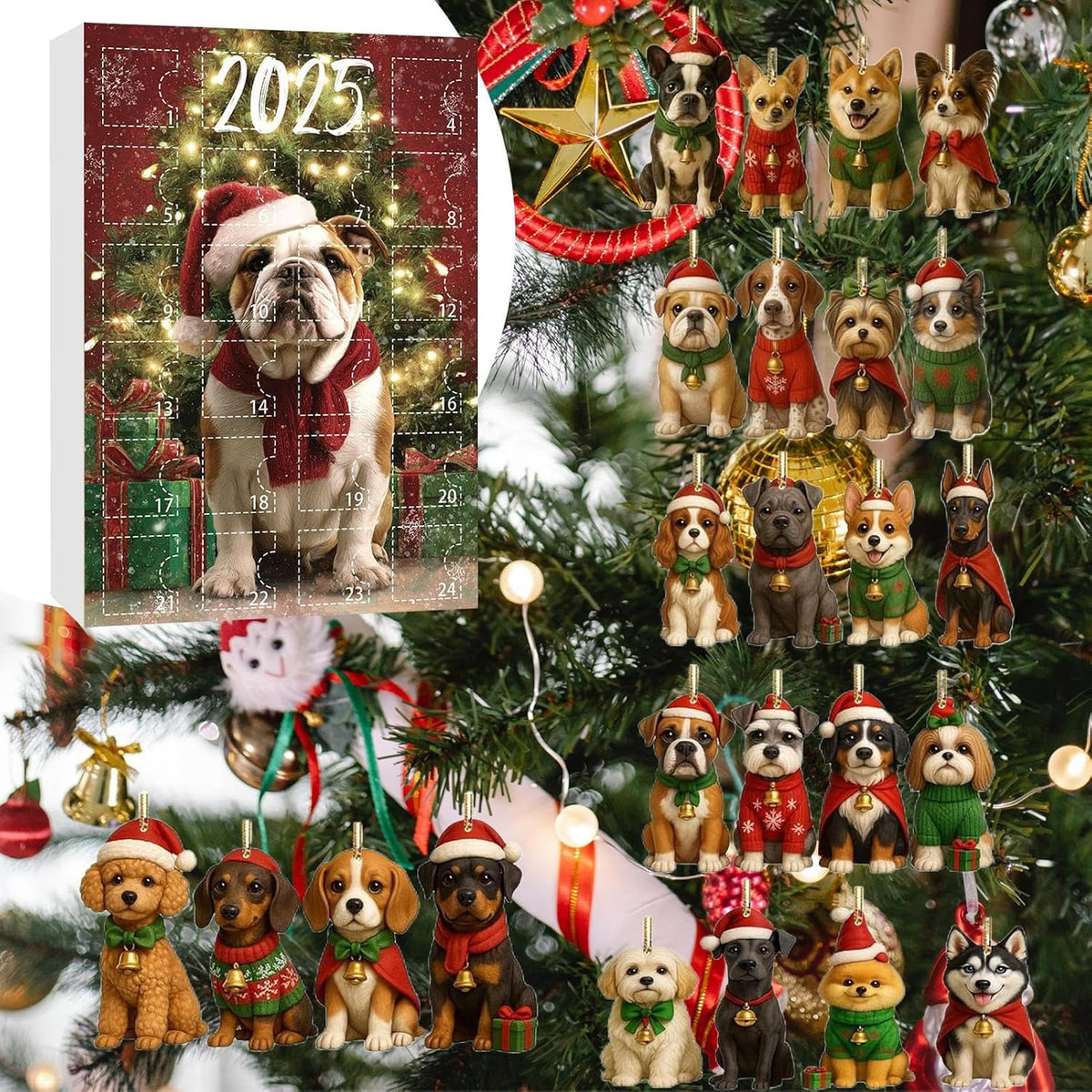 Weihnachts-Adventskalender für Hunde, wiederverwendbar, flaches Acryl, 24 Tage Adventskalender mit Hunde-Themen-Anhängern, für , Freunde, Erwachsene